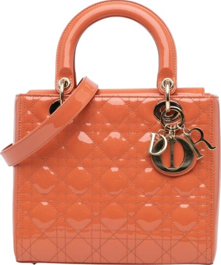 Dior Medium Patent Cannage Lady Dior Orange