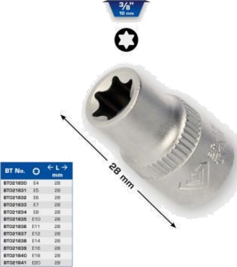 Brilliant Tools Bt021834, Uttag, 3/8", E8, 28 Mm, 20 G