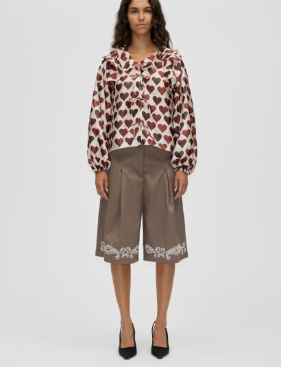 STINE GOYA Flat Textured Poly Multi Ruffle Raglan Top   Red   M