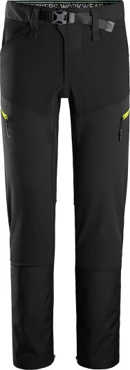 Snickers Workwear 6948-0467 FlexiWork Arbeidsbukse stretch. softshell, svart/gul 112, Klær