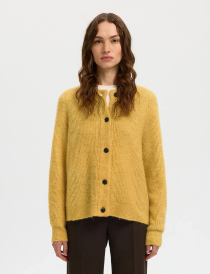 Selected Slflulu Ls Knit Short Cardigan Noos - Yellow - XXL