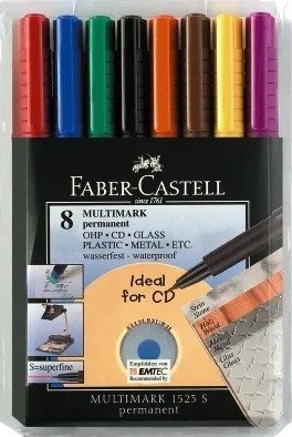 Faber-Castell Multimark 1523 - Markør - Permanent - 0.4 Mm - Superfin - Med Viskelær (En Pakke 8)