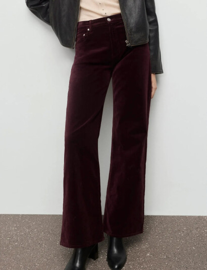 Mango Wide Leg Velvet Jeans   Burgundy   44