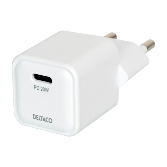 Deltaco USB-C Vegglader 20 W med Hurtiglading Hvit