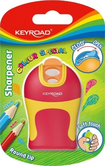 Keyroad Soft Touch Blyantspisser, Plast, Tosidig, Rund Sliping, Blisterpakke, Assorterte Farger