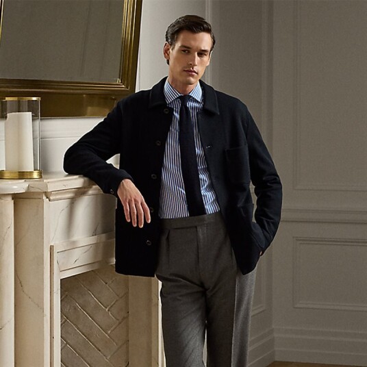 Hand-Tailored Knit Wool-Blend Jacket Navy