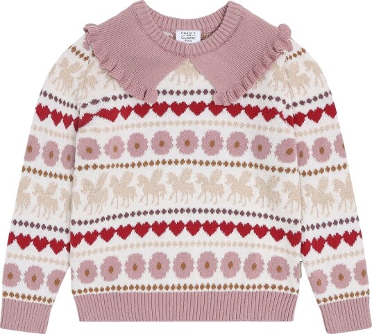 Hust and Claire Genser Strikk HcPippa Unicorn Ivory Hust and Claire 6 år (116) Genser Beige Brun Hvit Rosa Rød