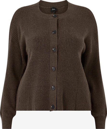 Zizzi Kardigan cAvista L/S Rib Brun