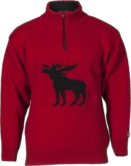Bråtens Elg ullgenser i rød med elgmotiv Bråtens Elg ullgenser i rød med elgmotiv