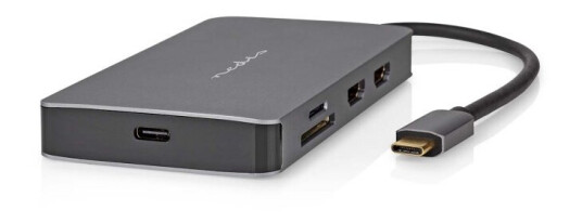 Nedis USB Multi-Port Adapter | USB 3.2 Gen 1 | USB-C™ Hann | Micro SD / RJ45 Hun / SD / USB-C™ Hunn / 2x HDMI™ / 2x USB-A Hunn | 5 Gbps | 0.20 m | Rund | Gull belagt | PVC | Antrasitt | Boks