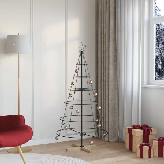 Julekjegle Tre med stativ Svart 150 cm Stål Julekjegle Tre med stativ Svart 150 cm Stål