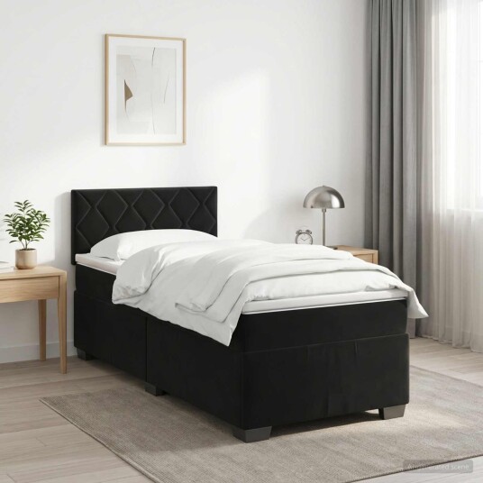 vidaXL Kontinentalseng med madrass Svart 90 x 200 cm Fløyel