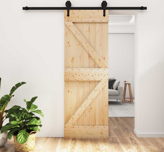 vidaXL Skyvedør Naturlig og svart 70 x 210 cm Massiv Furu Tre