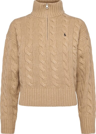 Polo Ralph Lauren Cable Wool Cashmere Half Zip Sweater   Brown   L