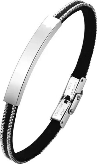 Stilreint herrearmband i svart PU lêr og rustfritt stål Stilreint herrearmband i svart PU lêr og rustfritt stål