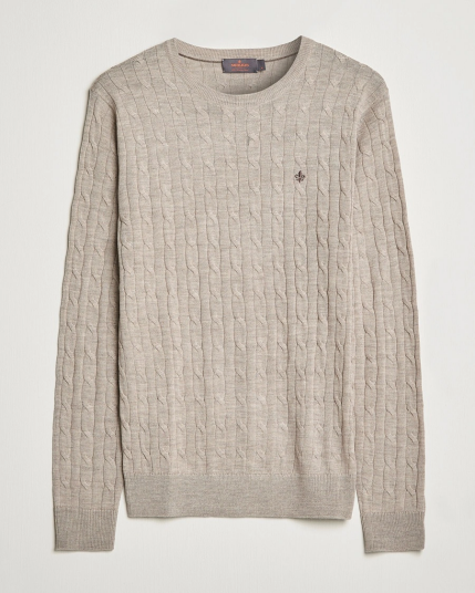 Morris Merino Cable Crew Neck Khaki Melange Morris Merino Cable Crew Neck Khaki Melange
