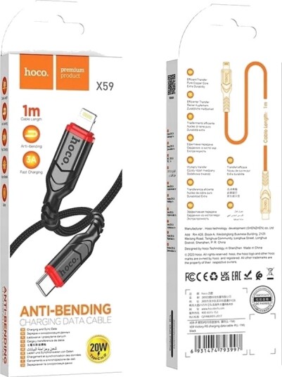 Usb-Kabel Hoco Usb-C Til Lightning 1 M Svart Hocoacc200