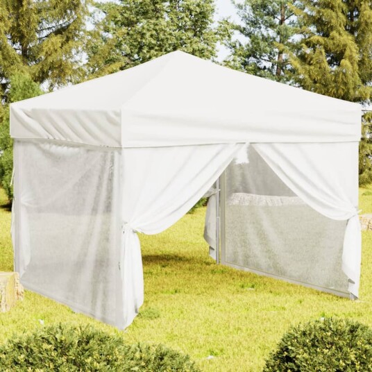 vidaXL Sammenleggbart festtelt med sidevegger hvit 3x3 m