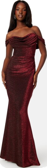 Goddiva Glitter Off Shoulder Maxi Dress