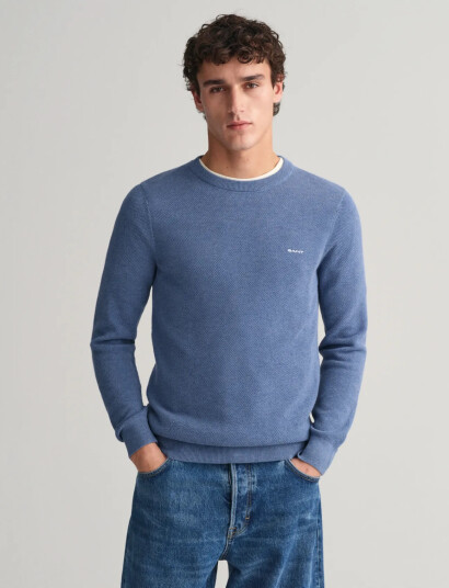 GANT Cotton Pique C-Neck - Blue - XXXXL GANT Cotton Pique C-Neck - Blue - XXXXL