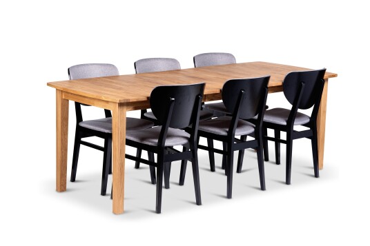 Visby Uttrekkbar Spisegruppe 160 210 cm Oval med 6 Borgholm Stoler i heltre Natur/Svart