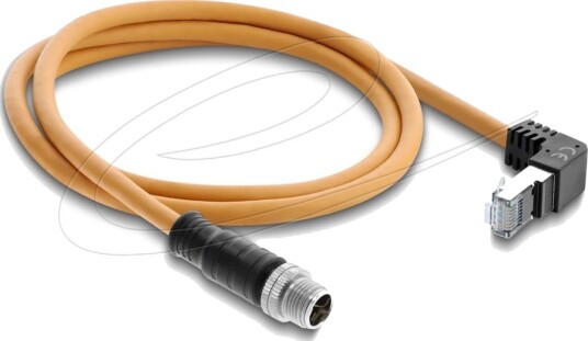 Delock M12 Kabel X Kodet 8 Pin Rett Plugg Til Rj45 Plugg Oppover Vinklet S/Ftp Skjermet 1 M Oransje 80999