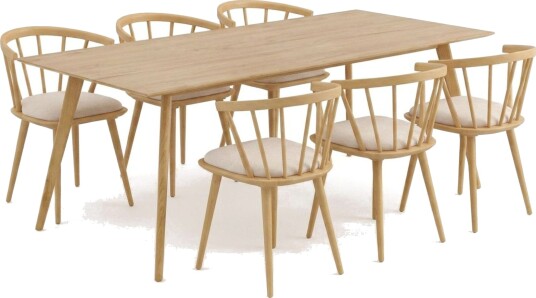 Tyrö spisegruppe 190 cm eik med 6 stk. Tyrö karmstoler med pute Eik Tyrö spisegruppe 190 cm eik med 6 stk. Tyrö karmstoler med pute Eik