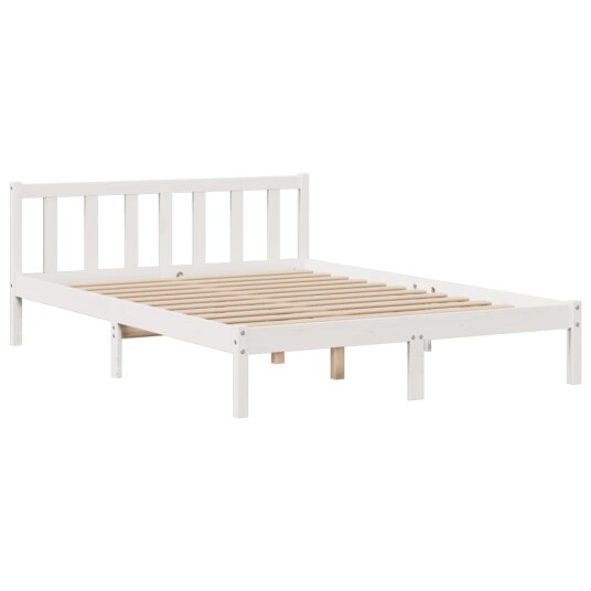 Seng med bokhylle uten madrass hvit 150x200 cm heltre furu 8721158605337