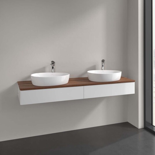 Villeroy & Boch Antao Servantskap med 2 skuffer 160x50x19 cm u/lys Hvit Blank/Valnøtt Villeroy & Boch Antao Servantskap med 2 skuffer 160x50x19 cm u/lys Hvit Blank/Valnøtt