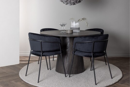Venture Home Lanzo Matgruppe 120 cm Rund med 4 Selma Stoler Sort