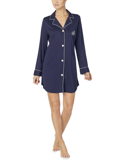 Lauren Ralph Lauren Homewear Lrl Hammond Knit Collar Sleepshirt - Blue - S Lauren Ralph Lauren Homewear Lrl Hammond Knit Collar Sleepshirt - Blue - S