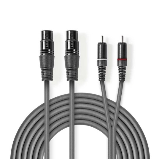 Balansert lydkabel | 2x XLR 3-Pin Hun | 2x RCA Han | Nikkel belagt | 1.50 m | Rund | PVC | Mørk Grå | Pappetui Balansert lydkabel | 2x XLR 3-Pin Hun | 2x RCA Han | Nikkel belagt | 1.50 m | Rund | PVC | Mørk Grå | Pappetui