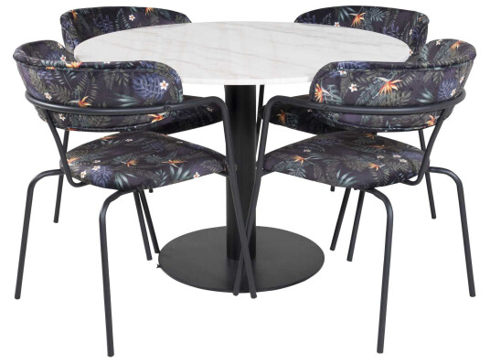 Venture Design Estelle & Arrow spisegruppe Hvit/flerfarget 4 st stoler & bord 106 cm