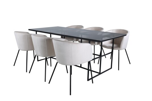 Venture Home Leif Spisegruppe 200 cm Rektangulær med 6 Berit Stoler Beige