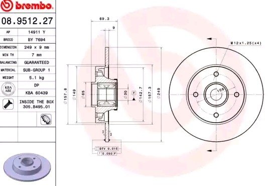 Bremseskive BREMBO 08.9512.27 Bremseskive BREMBO 08.9512.27