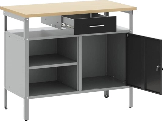 Arbeidsbenk med skuff og hylle Svart/Grå 100cm