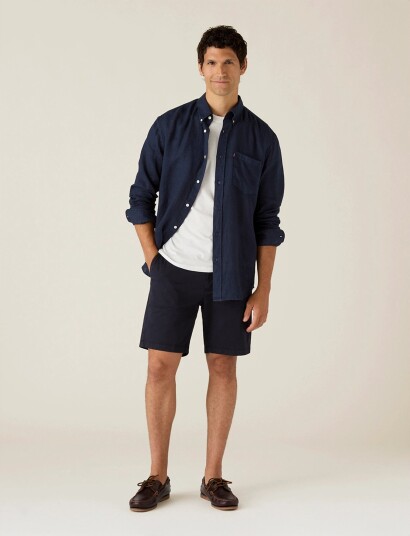Lexington Clothing Casual Linen B.d Shirt   Navy   S