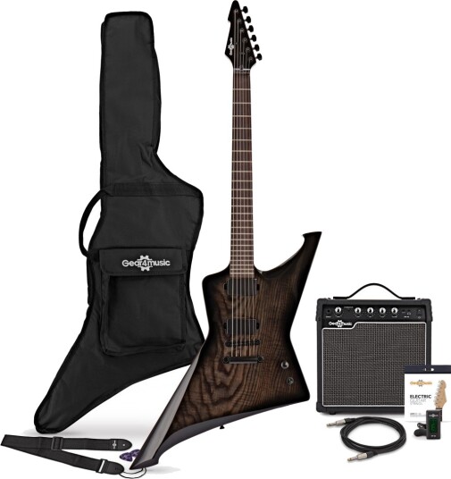Gear4Music Harlem Z Elektrisk Gitar med 15 W Forsterkerpakke Svart