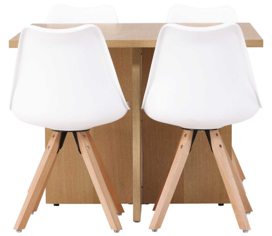 Venture Design Leo & Zeno spisegruppe Hvit/natur 4 stoler & bord 100 x 100 cm
