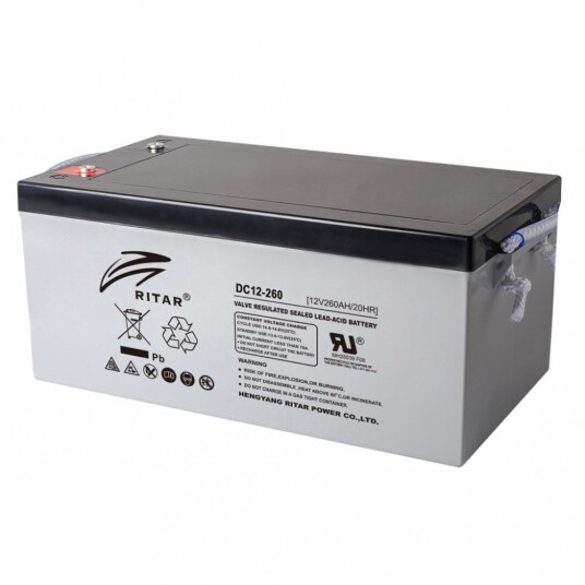 RITAR AGM Deep Cycle Batteri 12V 260AH C10 (520x268x220mm) +høyre.
