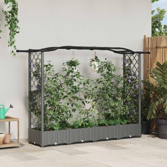 vidaXL Hevet Bed med Trellis og Tak Lysegrå 207 x 40 x 123 cm PP