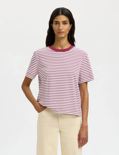 Selected Slfessential Ss Striped Boxy Tee Noos Burgundy XL Selected Slfessential Ss Striped Boxy Tee Noos Burgundy XL