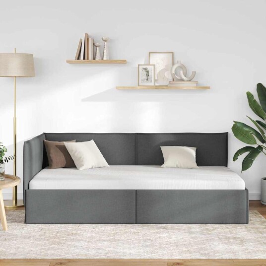 Hjørnesengramme med hodegjerde Mørke grå 80 x 200 cm stoff