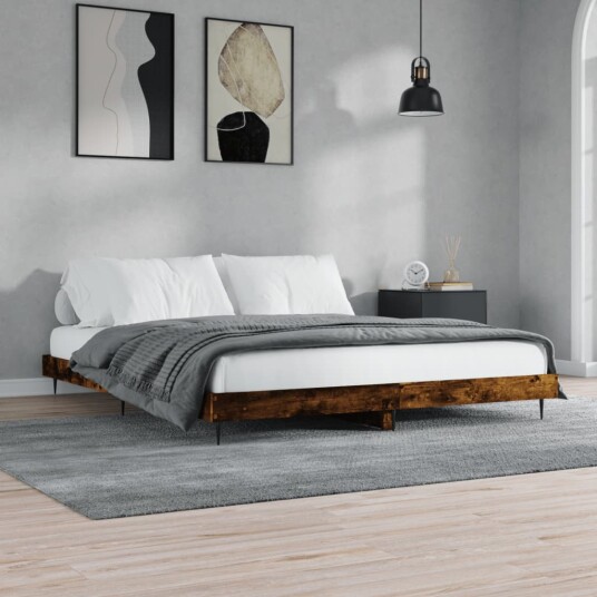 vidaXL Sengeramme røkt eik 200x200 cm konstruert tre