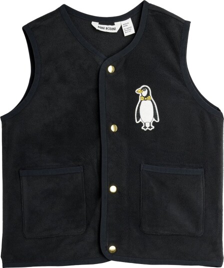 Mini Rodini Penguin Patch Microfleece Vest Black 128/134