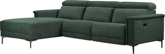 Hjørnesofa 3 seter Lund Mørk grønn Belfast stoff Venstre Elektrisk Recliner Mørk grønn Belfast stoff Venstre Elektrisk Recliner