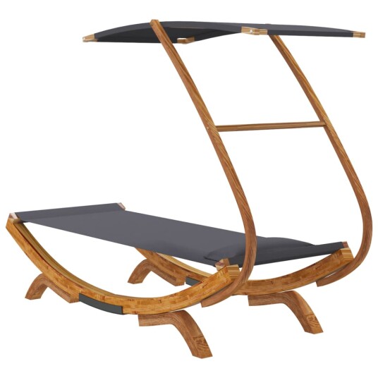 Loungeseng med solskjerm 100x190x134 cm bøyd heltre antrasitt 313944 Loungeseng med solskjerm 100x190x134 cm bøyd heltre antrasitt 313944