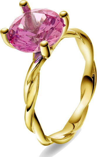 Pan Jewelry Drops, Ring i 585 gult gull med rosa sten, størrelse 52