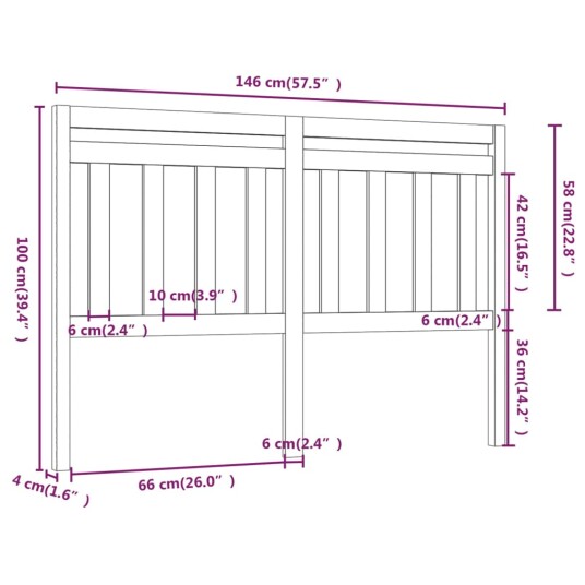 vidaXL Sengegavl svart 146x4x100 cm heltre furu
