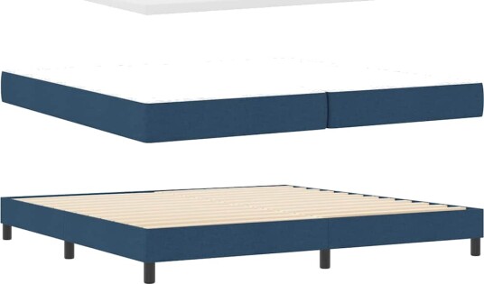  Boksfing seng med madrass Blå 200x200 cm stoff